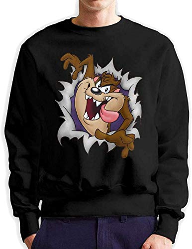 HKGJG Felpe con Cappuccio Looney Tunes Tasmanian Devil Taz Men Classic Crewneck Round Collar Sweatshirt Black