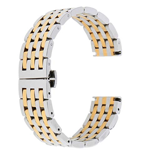 HNGM Correas para Relojes de Hombre 7 Filas pulidas Pulida Correa de Acero Inoxidable Pulsera Mariposa Hebilla Final Curvado (Size : 20mm)