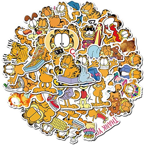 HNQ Pegatinas Kawaii para portátil 50 Uds, Pegatinas de Animales de Dibujos Animados Garfield, Impermeable, PVC, monopatín, Guitarra, Equipaje, Divertidas y Bonitas Pegatinas Vsco