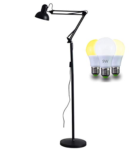 Home-Neat Lampara de Pie Articulable con 9W Bombilla LED Negro Cobre Cromo Diseño Moderno