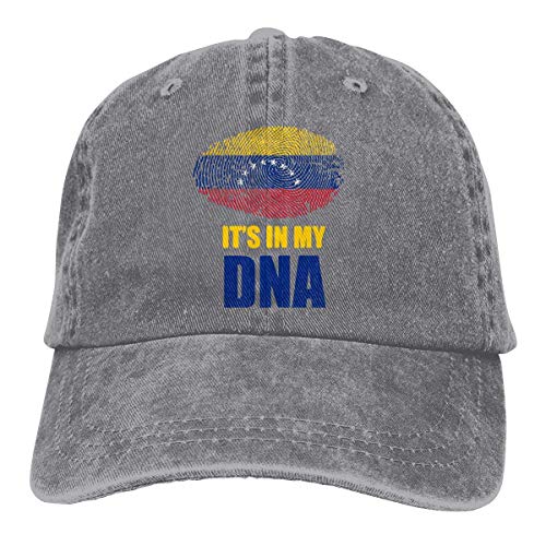 Hoswee Unisexo Gorras de béisbol/Sombrero, Venezuela It's in My DNA Men/Women Washed Adjustable Baseball Cap Jeans Back Closure Fish Hat