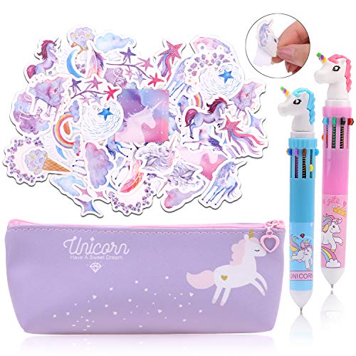 HOWAF Unicornio Estuche Lápices Set para Niña Escolares con Linda Unicornio Estuches, Unicornio Bolígrafos Pegatinas, Estuche Papelería Bolígrafo Bolso para Niña Estudiante Escuela Regalo Artículos