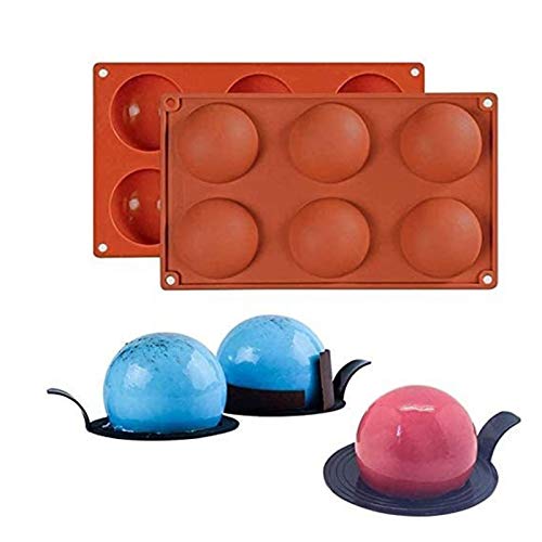 HPiano 2 Piezas Molde de Silicona, 6 cavidades con Forma Semi esférica, Color Terracota Herramienta para Hornear para Sus postres de Chocolate, Bombas de Helado, Mini Tarta de té