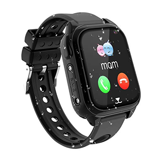 Impermeable GPS Smartwatch para Niños, IP67 Impermeable Reloj inteligente Phone con GPS LBS Tracker SOS Chat de voz Cámara Podómetro Juego Watch Niño niña Compatible con iOS Android (SS8-Black)