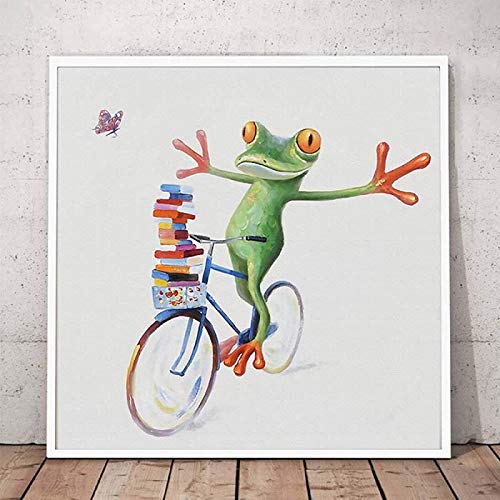 Impresión de lienzo Happy Frog con gafas Póster Artístico de pared Animal de dibujos animados lindo Mural moderno Sala de estar Decoración del hogar 80x80cm sin marco