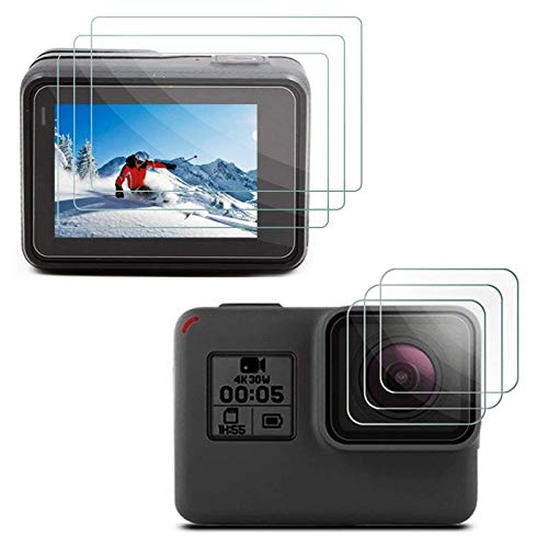 ivoler [6 Unidades] Cristal Templado para GoPro Hero 7 (2018) Hero 6 Hero 5 Acción Cámara, 3X Película Protectora de Pantalla de Cristal Templado + 3X Película Protectora de Lente de Vidrio Templado