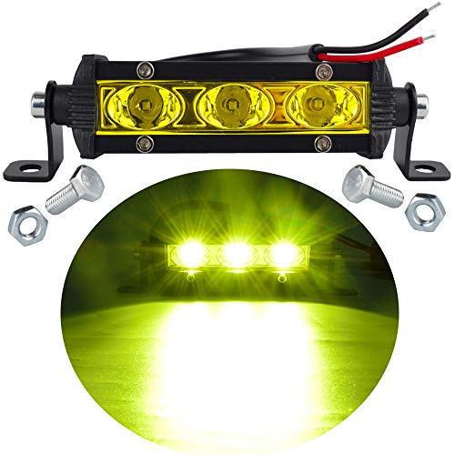 JALN7 Faro Delantero 4 Pulgadas Barra Led Ultradelgado 1 Fila Antiniebla Foco Luz de Trabajo 9W Impermeable para Moto Coche Camión SUV Tractor ATV (Luz Amarilla)