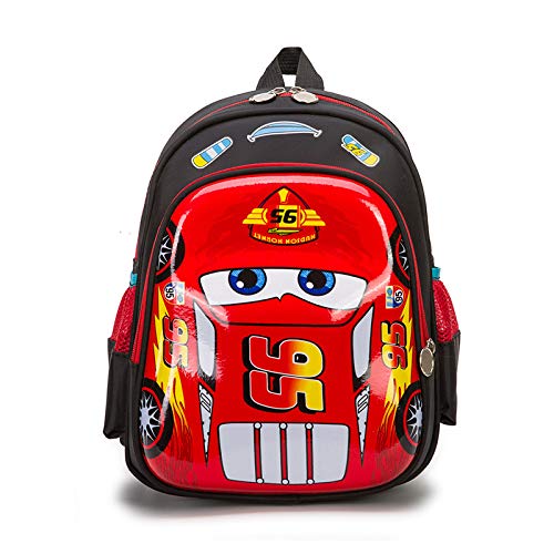 JKAINI Mochilas para Niños Dibujos Animados Anime Cars Mochila De Estudiante Impresa,Red-OneSize