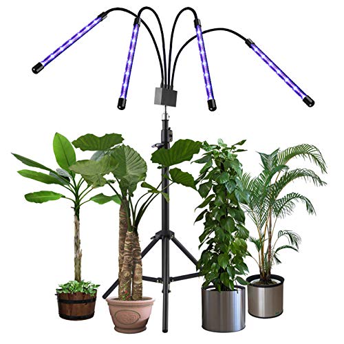 JLDNC Lámpara de Plantas, 40W Lámpara LED Cultivo con 3/9/12h Interruptor Temporizador Auto 4 Cabezales Grow Light 10 Brillo Lámpara de Crecimiento Cuello de Cisne Flexible para plántulas,A