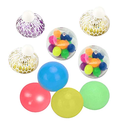 JOAN 9pcs Pelota Antiestrés, Powerball, Fortalecedores de Mano, Juguetes Antiestrés, Bola Antiestrés, Squishy, Stress Reliever Alivia Estrés de Muñeca Mano Dedo para Adulto Niño Fluorescente