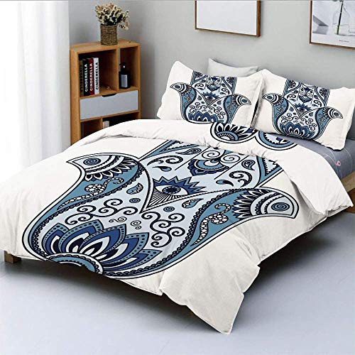 Juego de funda nórdica, Mystical Ancient Civilizations Culture Protective Power Luck Evil Eye Juego de cama decorativo de 3 piezas con 2 fundas de almohada, azul pálido índigo azul bebé, el mejor rega