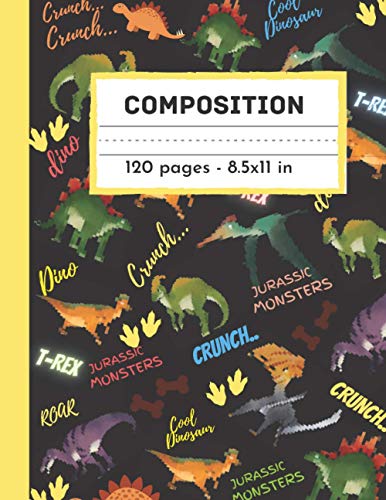 Jurassic Dinosaurs Composition Notebook: Primary Story Journal for kids Grades K-2 & K-3 | Dotted Midline and Picture Space | 8.5" x 11" In , 120 Story Pages