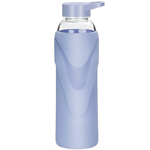 Justfwater Deporte Botella de Agua de Cristal con Funda de Silicona 1000 ML