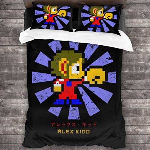 KUKHKU Alex Kidd Retro Japonés 3 Piezas Juego de cama Funda de edredón 86 "x 70", Decorativo 3 piezas Juego de cama con 2 fundas de almohada