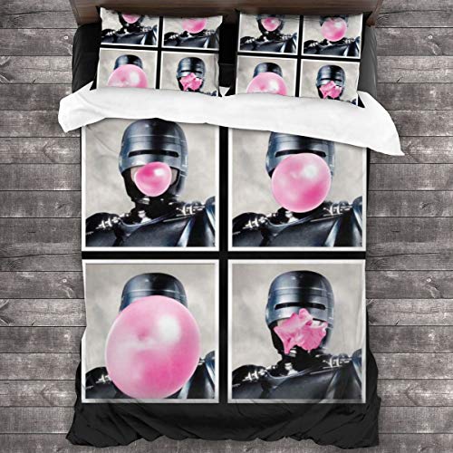 KUKHKU Robocop Bubblegum Juego de cama de 3 piezas, funda de edredón de 86 pulgadas x 70 cm, juego de cama de 3 piezas decorativas con 2 fundas de almohada