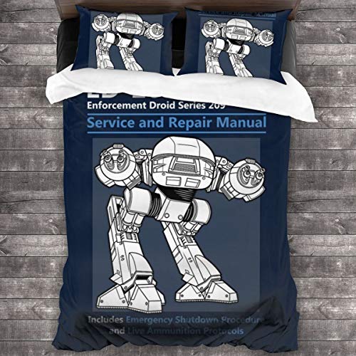 KUKHKU RoboCop ED209 - Juego de cama de 3 piezas con funda de edredón de 86 pulgadas x 70 cm, decoración de 3 piezas con 2 fundas de almohada