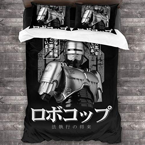 KUKHKU Robocop - Juego de cama de 3 piezas con funda de edredón de 86 x 70 cm, diseño de Robocop japonés con 2 fundas de almohada