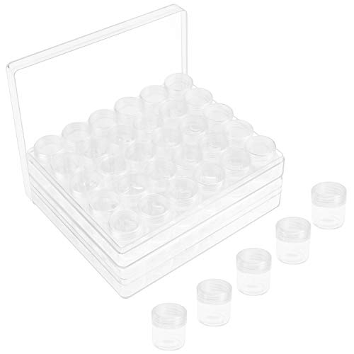 Kurtzy Caja Organizador Abalorios Plástico Transparente (Pack de 2) 30 Tarritos Pequeños Desmontables con Tapa – Pintura de Puntos, Cuentas, Joyas, Nail Art, Pendientes, Purpurina