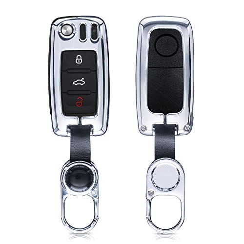 kwmobile Funda para Llave de Coche Compatible con VW Skoda Seat - Carcasa Protectora Dura de Metal para Mando en Plata