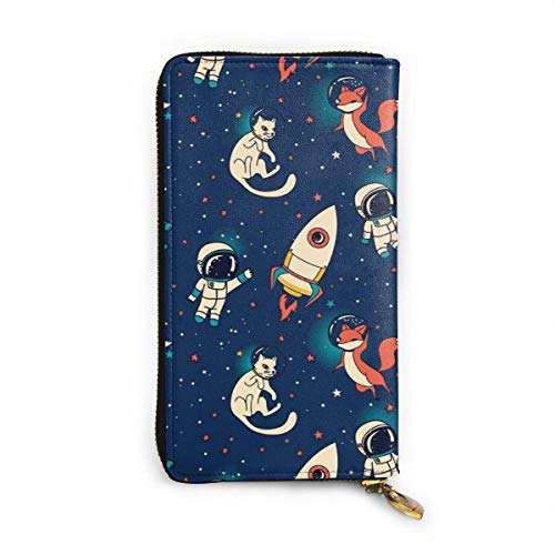 Lawenp Cosmic Boys Rockets Foxes Cats Cartera de Cuero Genuino para Mujer con Cremallera Alrededor de la Cartera Cartera de Embrague Monedero