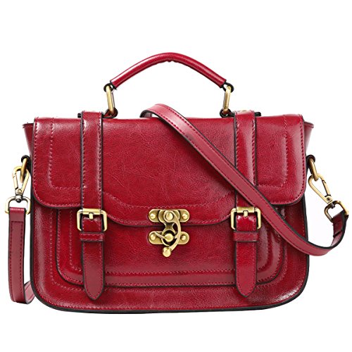 Leathario Maletín Cuero Pequeño Vintage de Mano Trabajo Bolso Bandolera Antirrobo Moda Crossbody Shopper Tipo Casual para Mujer Rojo