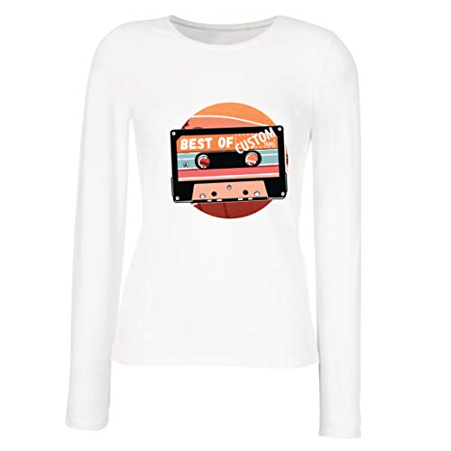 lepni.me Camisetas de Manga Larga para Mujer Cassette Antiguo Lo Mejor del año 80, 90, 70 (XX-Large Blanco Multicolor)