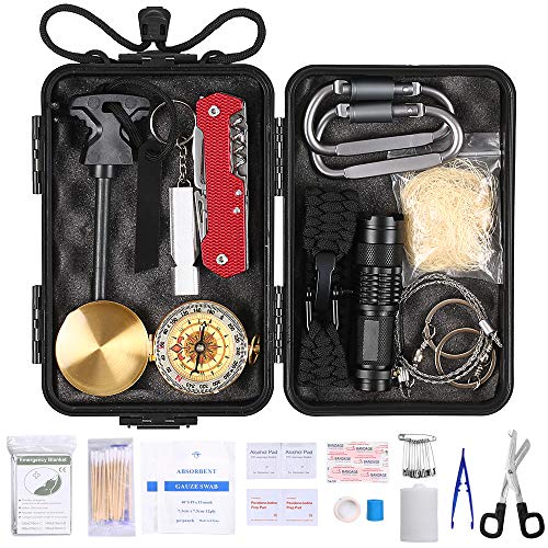 Lixada Kit de Supervivencia Emergencia 23 en 1 Multi Herramientas Suministros de Primeros Auxilios para Camping Senderismo Caza Pesca