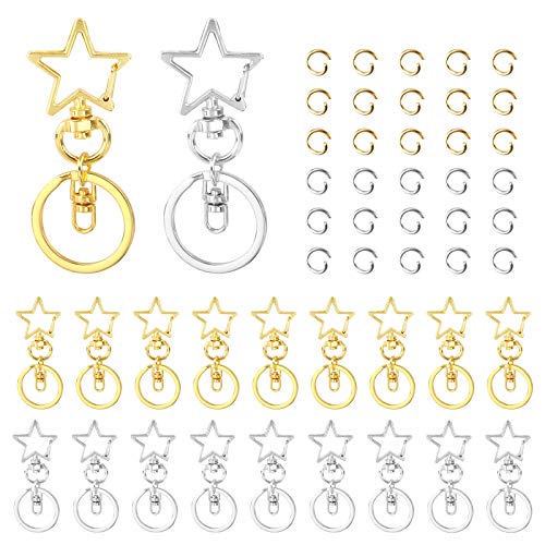 Llavero de pentagrama de metal 30 piezas Llavero giratorio de pentagrama con broche de langosta, llaveros en forma de estrella para manualidades y decoración