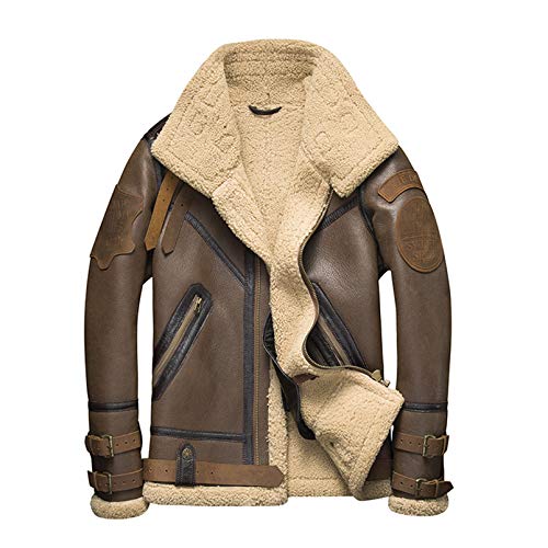 LLYA Chaqueta de Vuelo de la aviación de la aviación de la Motocicleta de Cuero Genuino de los Hombres Chaqueta de Cuero de la Locomotora Corta,Marrón,4XL