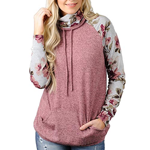 Lover-Beauty Mujeres Floral Estampado Sudaderas con Capucha Manga Larga Sudaderas Jersey de Bolsillo