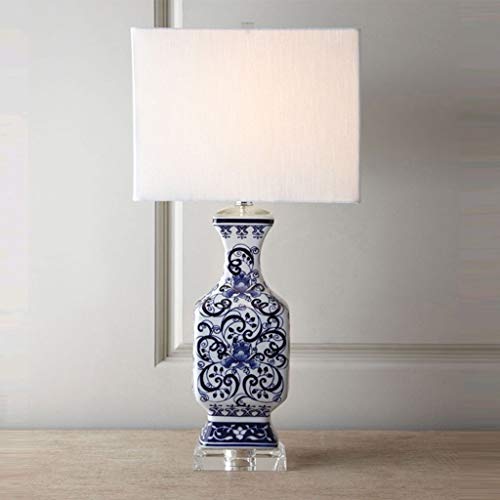 LZQBD Lámparas de Escritorio, Nueva Lámpara de Mesa de Cerámica Azul Pintada a Mano de Porcelana Azul Y Blanca China - Lámpara de Mesa de Sala de Estar Modelo de Arte Simple Americano - Lámparas Deco