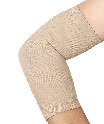 Mangas de compresión para codo, 1 par, soporte ligero para codo para hombres y mujeres, mejora la circulación y la recuperación, el mejor soporte para tendinitis, levantamiento de pesas, Beige S