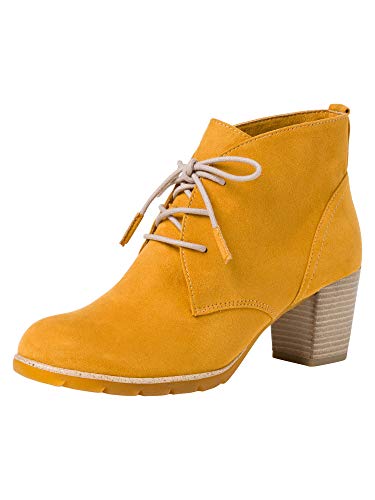 MARCO TOZZI 2-2-25107-26 Damen Schnürstiefelette, Botas Cortas al Tobillo Mujer, Negro y Ocre, 39 EU