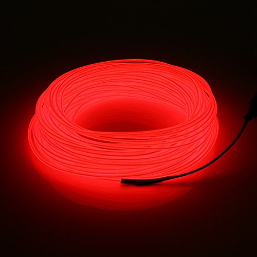 MASUNN 20 M El Led Flexible Suave Tubo De Alambre Neón Resplandor Coche Cuerda Franja De Navidad Decoración DC 12V-Rojo