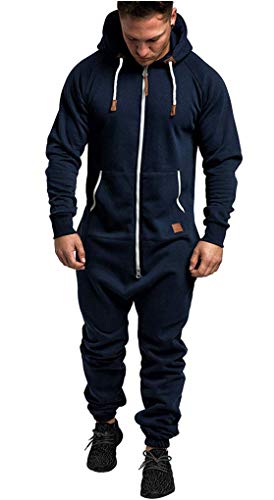 MEIGUI Hombre con Capucha Onesie Onesie Jumpsuit Completo Zip Jumpsuit Playsuit Deportes Ramper Todos En Una Sudadera Sudadera Sportswear Casual Chándal Completo Cyan-XL