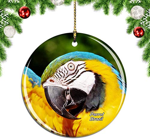 Mesllings Adorno para árbol de Navidad con diseño de pájaros de Brasil, para decoración de viaje, colección de recuerdo de porcelana de doble cara, 7,6 cm