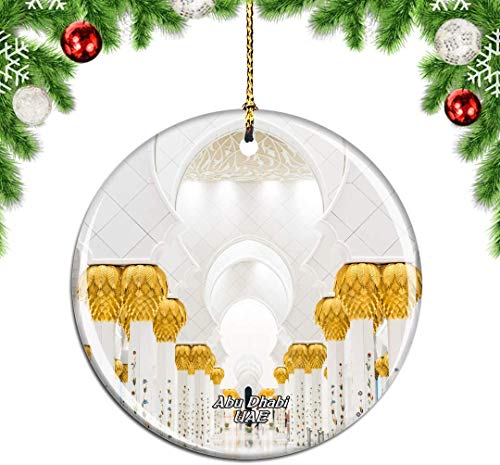 Mesllings Adorno para árbol de Navidad de Abu Dabi de los Emiratos Árabes Unidos, decoración colgante colgante decoración de viaje ciudad colección recuerdo de porcelana de doble cara 7.6 cm