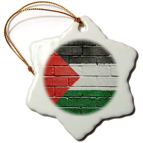 Mesllings Bandera nacional de Palestina pintada en un muro de ladrillo Palestino copo de nieve Ornamento, porcelana