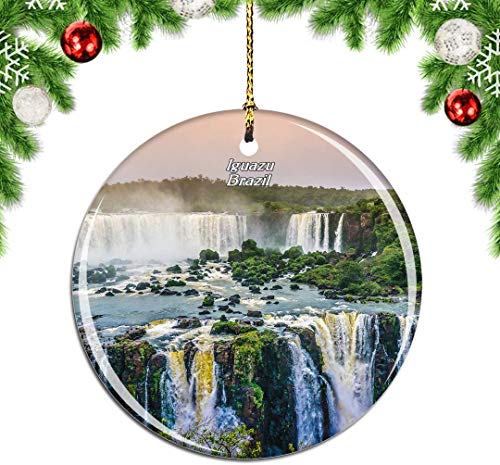 Mesllings Brasil Iguazú Falls Adorno de árbol de Navidad Decoración colgante Decoración de Viaje Ciudad Recuerdo Colección de Porcelana de Doble Cara 7.6 cm