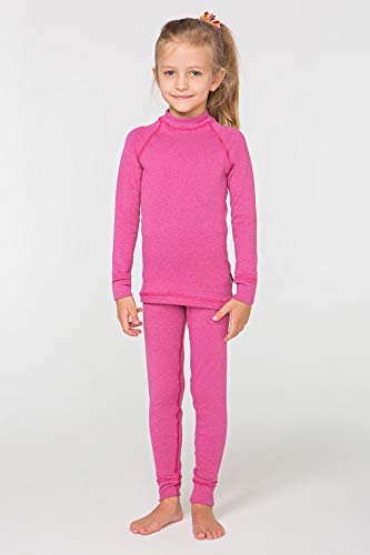 meteor Conjunto Ropa Interior Térmica para Niños - Camiseta de Manga Larga y Pantalón - Set Infantil Elástico para Esquí Snowboard Acampada y Senderismo para Niño y Niña (128-134 cm, Rosa)