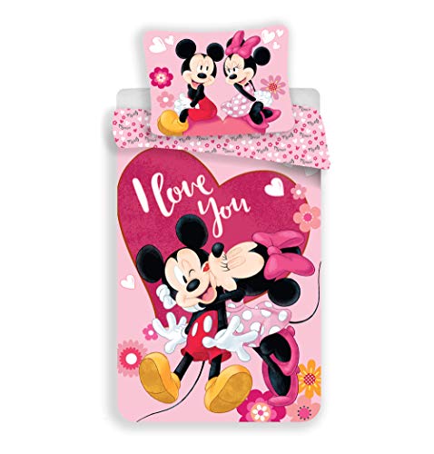 Minnie - Juego de cama de 2 piezas, funda nórdica de 140 x 200 cm y funda de almohada de 70 x 90 cm