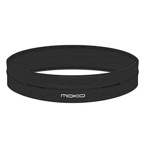 MoKo Riñoneras Belt Universal - Deportivo Cinturón de Correr de 4 Bolsillos para Ejercicios, Fitness, Gimnasio para iPhone 7 / 6S / Galaxy S10 S10 Plus S10e, Negro (M - 28.7"-32.3")