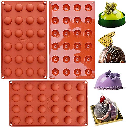 Molde de Silicona, NALCY 24 cavidades con Forma Semi esférica, Color Terracota Herramienta para Hornear para Sus postres de Chocolate, Bombas de Helado, Mini Tarta de té - 3 Piezas