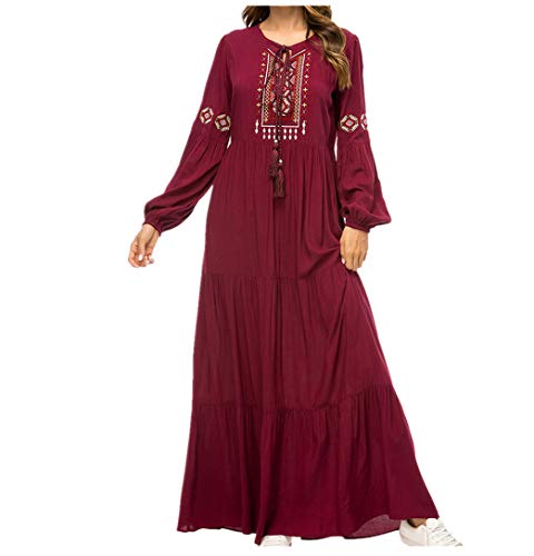 Mujer Musulmán Abaya Robe Kaftan - Dama Manga Larga Swing Vestido Maxi Tamaño Más Elegante Bordado Vestido de Coctail L