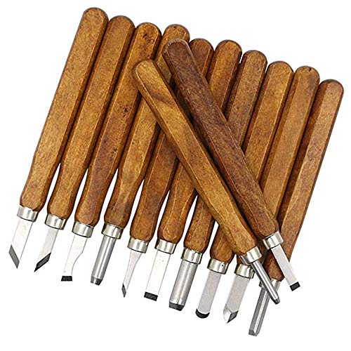 MUXItrade Juego de cinceles - Escultura de cinceles, cuchillo de trinchar hecho a mano para DIY mango de madera de herramientas Wax Carving 12 Pieces