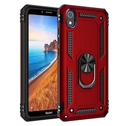 NH Funda Xiaomi Redmi 7A Armor Carcasa con 360 Anillo iman Soporte Hard PC y Silicona TPU Bumper antigolpes Fundas Carcasas para Xiaomi Redmi 7A, con Protector de Pantalla,Rojo