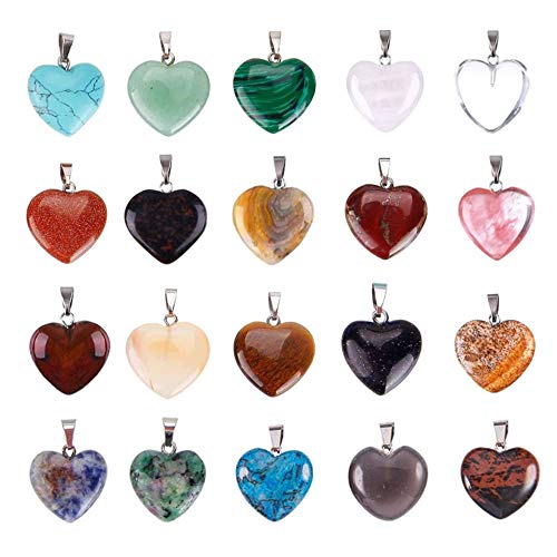 Nsiwem 20 Piezas Colgantes en Forma de Corazón Colgantes de Piedras Corazón Collar de Piedra Colgantes de Cristal Chacras para DIY hacer collares y joyas Varios Colores