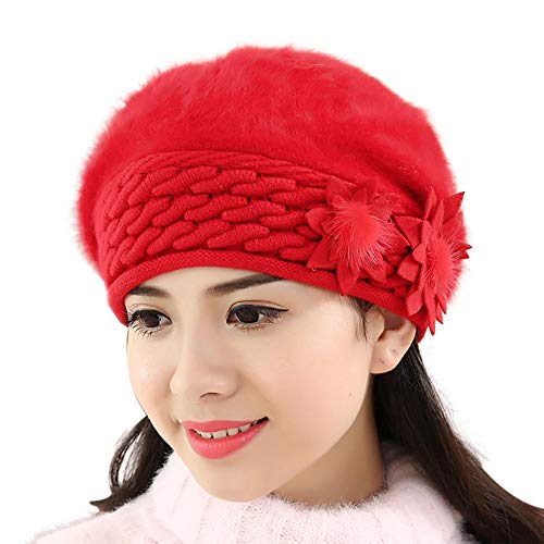 Nuevas Mujeres holgadas holgadas Invierno cálido Sombrero de Ganchillo de Punto Suave Gorro Tejido Flor Boinas Casquete Invierno Sombrero