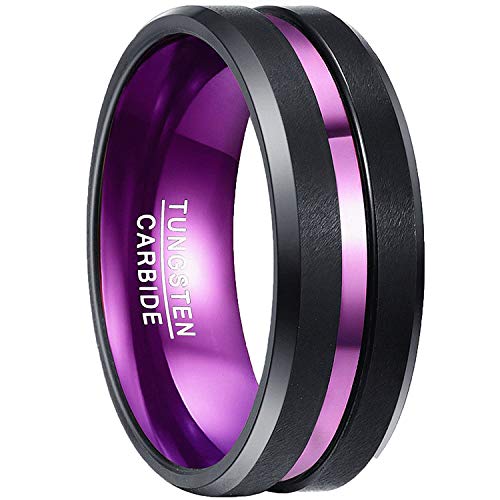 NUNCAD Anillo de Boda de Tungsteno con Ranura Violeta para Hombre Mujer Adolescent Regalo Compromiso Talla 59(18,9mm)