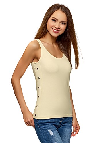 oodji Ultra Mujer Top de Algodón con Ojales, Amarillo, ES 36 / XS